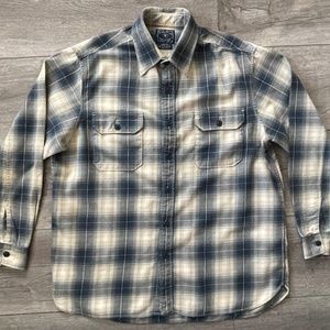Lucky Brand Long Sleeve Flannel Button Up Plaid Blue White Shirt Size XL